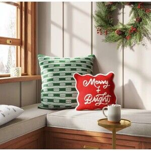 Oversized Dash Square Throw Pillow Ivory/Green - Threshold: 24"x24" Christmas